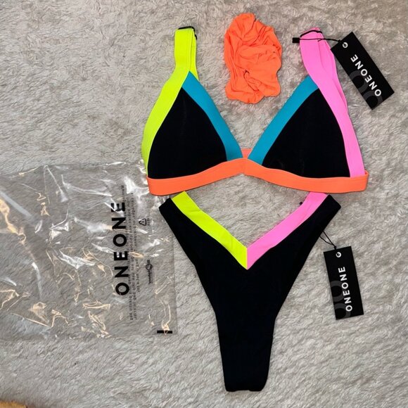 NWT OneOne Swimwear SET Bikini Nassau Black Multi Jesse Kameron Cheeky New Color - Picture 5 of 9